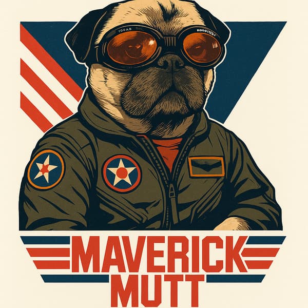 80s movie poster style with pug in aviator gear